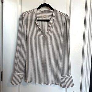 Loft Striped Long Sleeve V Neck Blouse